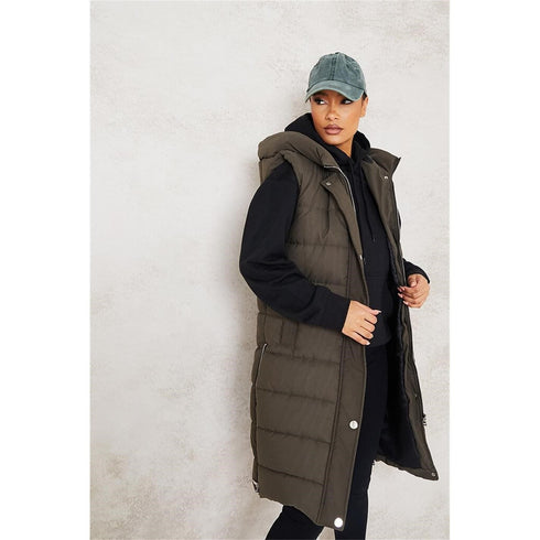RISING WOMEN’S QUILT HOODED LONG JACKET - OLIVE